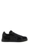 Dolce & Gabbana Light Strobel Sneaker In Canvas And Leather Color Black With Logo In Black