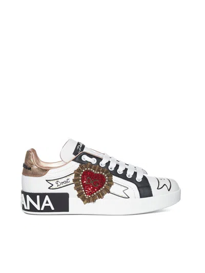 Dolce & Gabbana Women Portofino Logo-heart Leather Sneakers <br/> In Multi