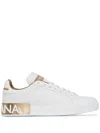Dolce & Gabbana Portofino White And Gold Low Top Sneakers With Logo In Leather Woman In Gold