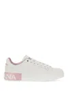 Dolce & Gabbana Portofino White And Pink Low Top Sneakers With Logo In Leather Woman In White