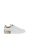 Dolce & Gabbana Portofino White And Gold Low Top Sneakers With Logo In Leather Woman In White