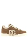 Dolce & Gabbana Portofino Light Sneakers In Calfskin And Sheepskin In Brown