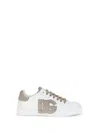 Dolce & Gabbana Black And Beige Low Top Sneakers With Logo Patch On The Side And Logo Lettering On The Tongue In Lea In White