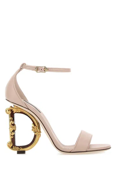 DOLCE & GABBANA DOLCE & GABBANA WOMEN POWDER PINK LEATHER KEIRA 105 SANDALS