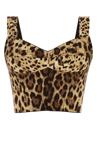 Dolce & Gabbana Women Printed Stretch Silk Blend Bodice In Brown
