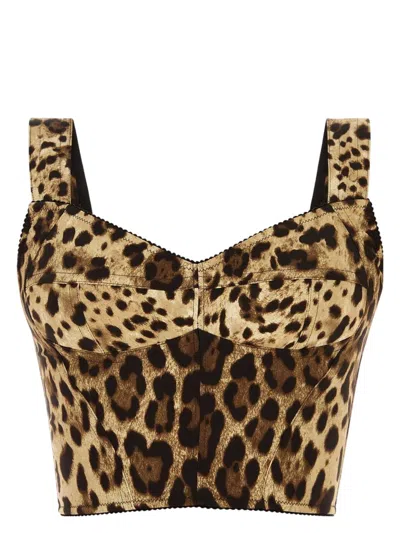 DOLCE & GABBANA WOMEN'S PRINTED STRETCH SILK BLEND BODICE TOP