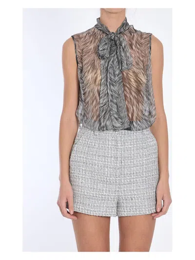 DOLCE & GABBANA WOMEN'S PUSSY BOW TOP WITH FUR PRINT