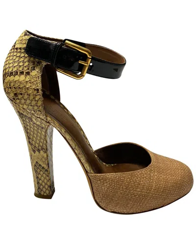 Pre-owned Dolce & Gabbana Women's Python Leather Animal Print D'orsay Pump (authentic  Pre-loved) In Brown
