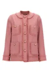 Dolce & Gabbana Rachel Tweed Single-breasted Collarless Jacket In Pink