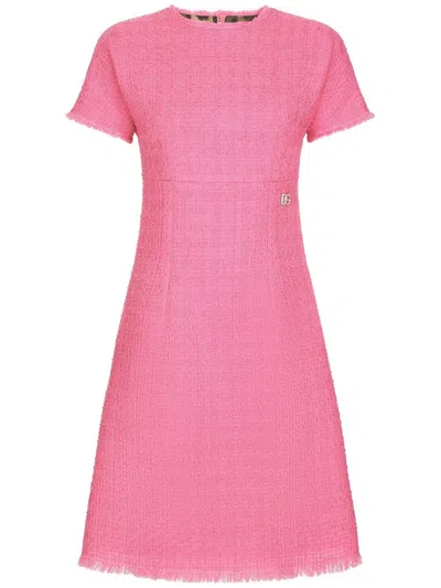 Dolce & Gabbana Women Rachel Tweed Dress With Dg Logo In Pink