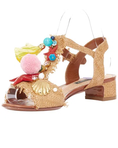 Pre-owned Dolce & Gabbana Women's Raffia 2016 Runway Pom Pom Crystal Starfish Sandal  (authentic Pre-loved)