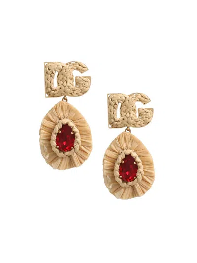 Dolce & Gabbana Women's Raffia, Goldtone & Glass Crystal Logo Drop Earrings