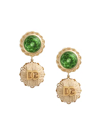 Dolce & Gabbana Women's Raffia, Goldtone & Glass Crystal Logo Drop Earrings