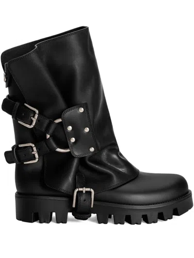 Dolce & Gabbana Chunky Sole Mid-calf Rain Boots With Studs In Black