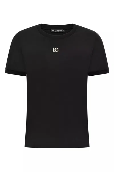 Dolce & Gabbana Women Rhinestone Logo T-shirt In Black