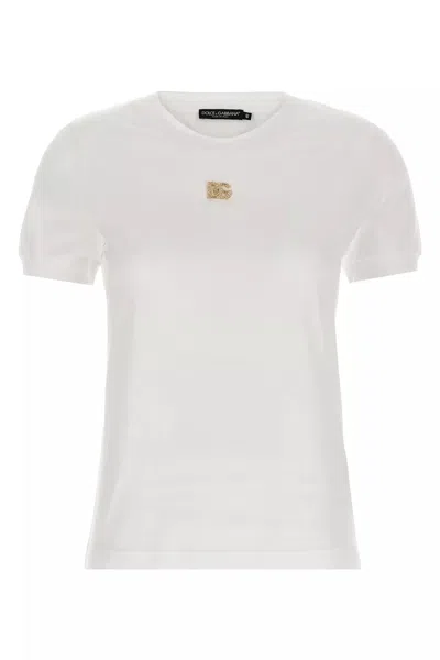 DOLCE & GABBANA DOLCE & GABBANA WOMEN RHINESTONE LOGO T-SHIRT