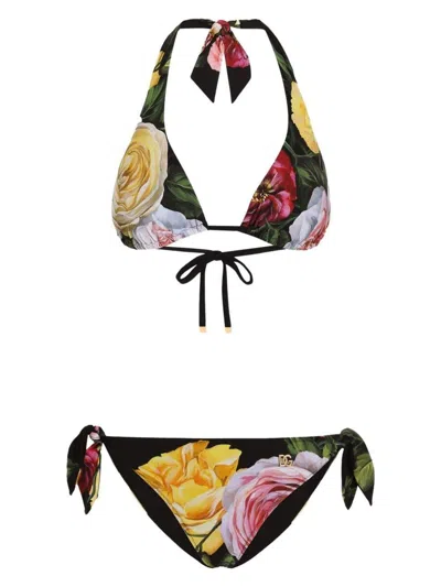 DOLCE & GABBANA WOMEN'S ROSE AND PEONY-PRINT PADDED TRIANGLE BIKINI