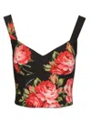 Dolce & Gabbana Top Nero In Seta Con Stampa Floreale Dolce E Gabbana In Black