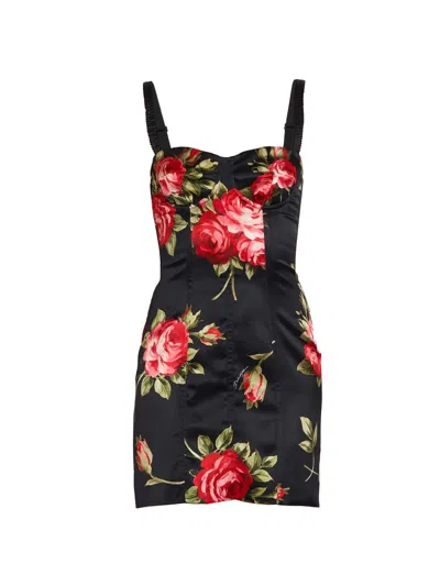 DOLCE & GABBANA WOMEN'S ROSE BOUQUET-PRINT COTTON MINIDRESS