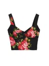 Dolce & Gabbana Top Nero In Seta Con Stampa Floreale Dolce E Gabbana In Black