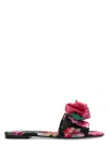 Dolce & Gabbana Rose Embellished Printed Flat Sandals In Black