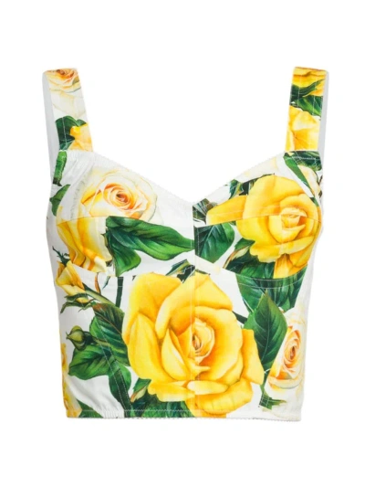 Dolce & Gabbana Women's Rose Print Bustier Top In Rose Gialle