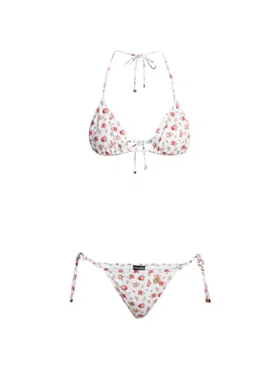 Dolce & Gabbana Women's Rose-print Triangle Bikini In Pink
