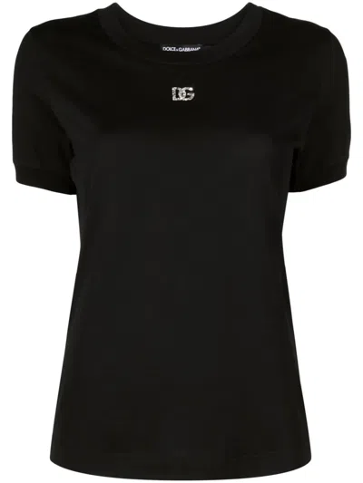 Dolce & Gabbana Women's Round Neck Reguther Fit T-shirt Size 40 In Nero