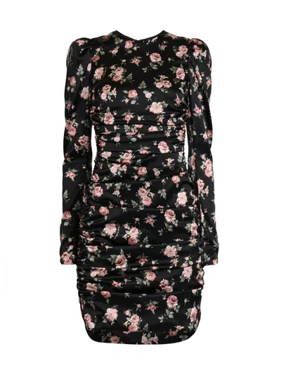 Dolce & Gabbana Women's Ruched Floral Stretch Silk Sheath Minidress In Black