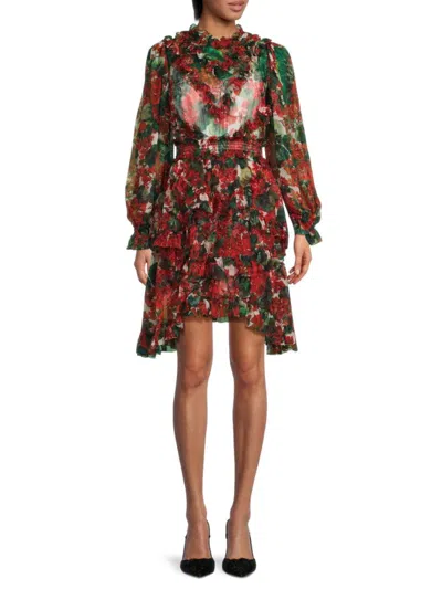 Dolce & Gabbana Women's Ruffle Trim Floral Silk Mini Dress In Red Multi