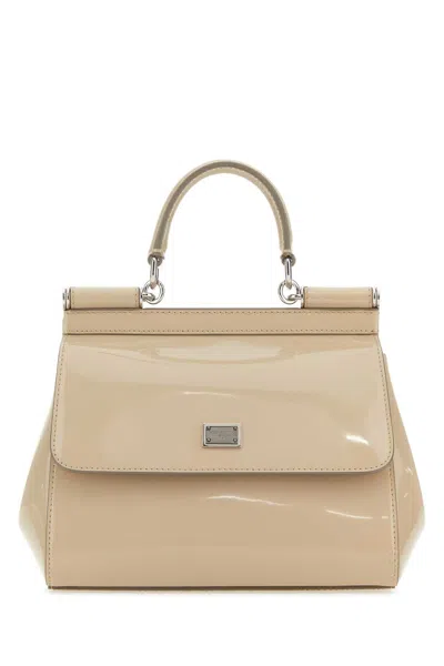 Dolce & Gabbana Women Sand Leather Small Sicily Handbag In Brown