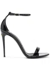 Dolce & Gabbana Black Shiny Sandals With Logo Plaque In Multi