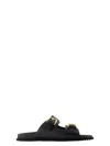 Dolce & Gabbana Open-toe Black Calfskin Sandals With Prominent Buckles