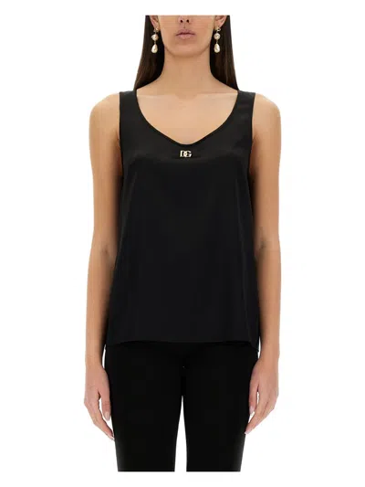 DOLCE & GABBANA WOMEN'S SATIN CAMISOLE TOP WITH LOGO
