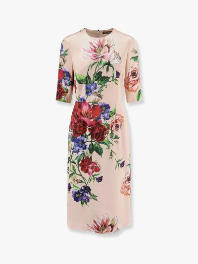 Dolce & Gabbana Women Satin Dress With Iconic Floral Print In Neutral