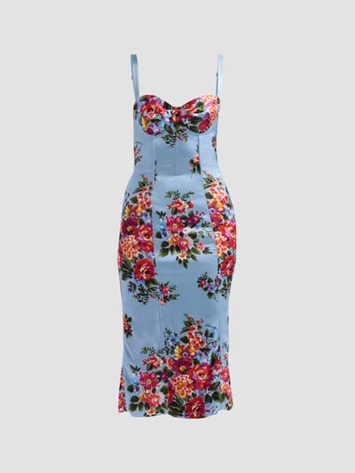 Dolce & Gabbana Midi Dress In Twill With Floral Print In Multi