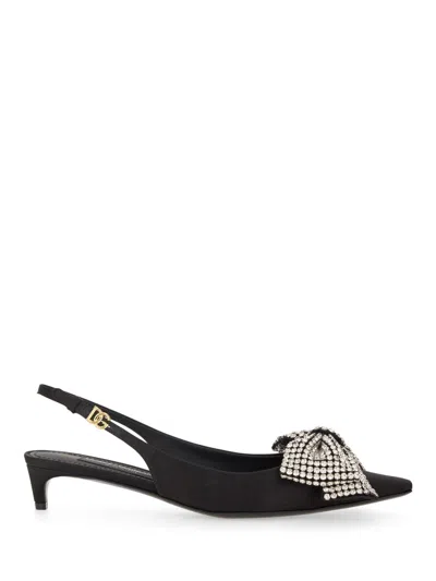 DOLCE & GABBANA DOLCE & GABBANA WOMEN SATIN SLING-BACK WITH RHINESTONE EMBROIDERY