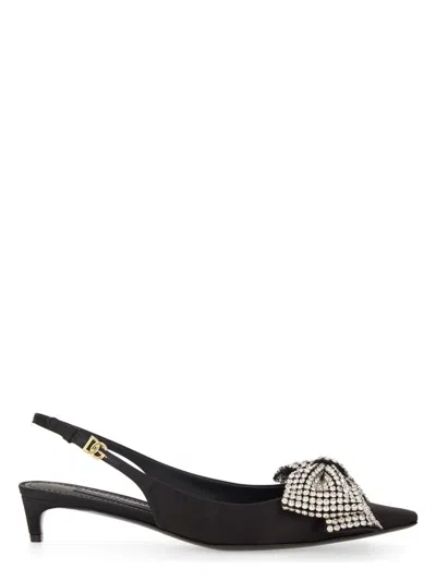 DOLCE & GABBANA WOMEN'S SATIN SLINGBACK WITH RHINESTONE EMBROIDERY PUMPS