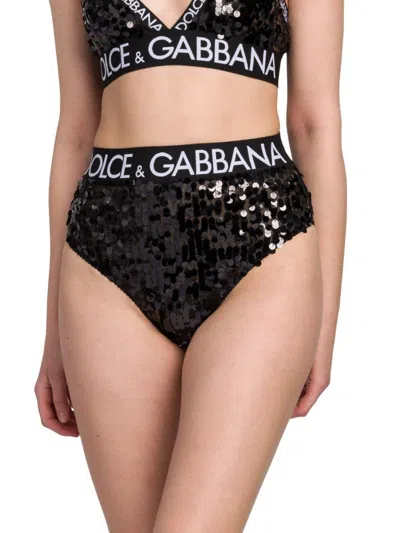 Dolce & Gabbana Women's Sequin Logo Bikini-cut Briefs In Black