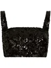 Dolce & Gabbana Cropped Sequin Top Square Neck Straps In Black