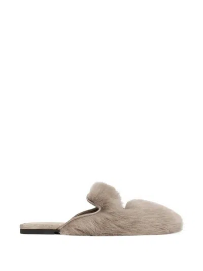 Dolce & Gabbana Sheepskin And Suede Sandals In Gray