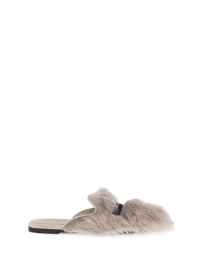 Dolce & Gabbana Women Sheepskin Mules In Gray