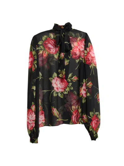 DOLCE & GABBANA WOMEN'S SHEER FLORAL SILK BLOUSE