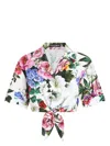 Dolce & Gabbana Multicolor Crop Shirt With All-over Floral Motif And Logo Lettering Detail On The Front In Cotton Wo In Multicolour