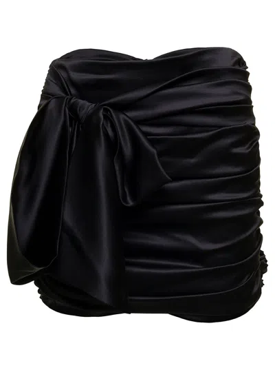 Dolce & Gabbana Women Short Black Draped Skirt With Bow Detail In Stretch Silk Woman