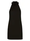 Dolce & Gabbana Black Mini Dress With Floral Detail In Wool Woman In Black