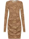 Dolce & Gabbana Short Floral Lace Dress In Brown