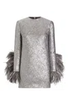 Dolce & Gabbana Feather-trim Mini Dress In Argento