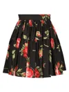Dolce & Gabbana Mini Skirt With Rose Bouquet Print And Peplum Detail, Size 40 In Black