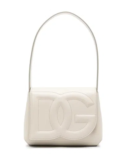 Dolce & Gabbana Dg Logo Shoulder Bag In Calf Leather In Ivory